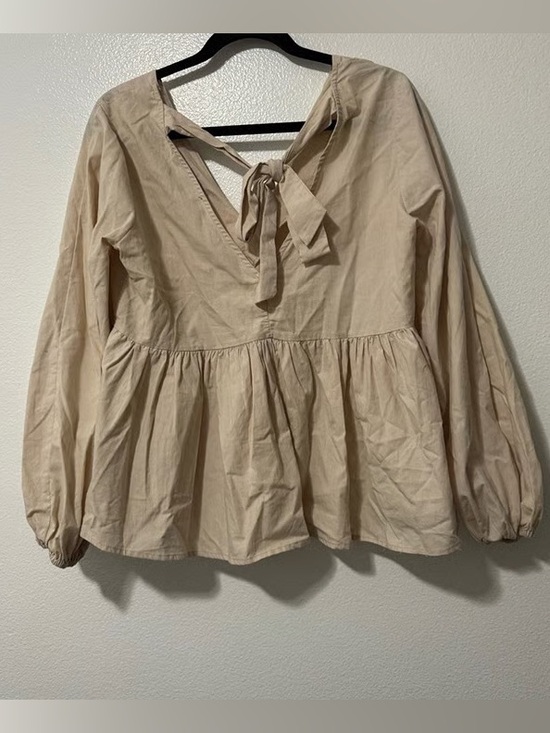 HYFVE Tops - HYFVE Taupe Tie-Neck Peasant Tunic